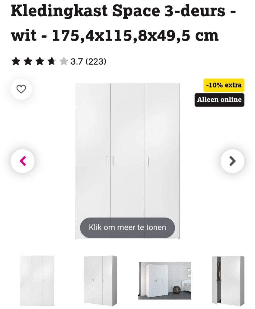 Kledingkast wit, Ophalen, Overige materialen, Met deur(en), Gebruikt