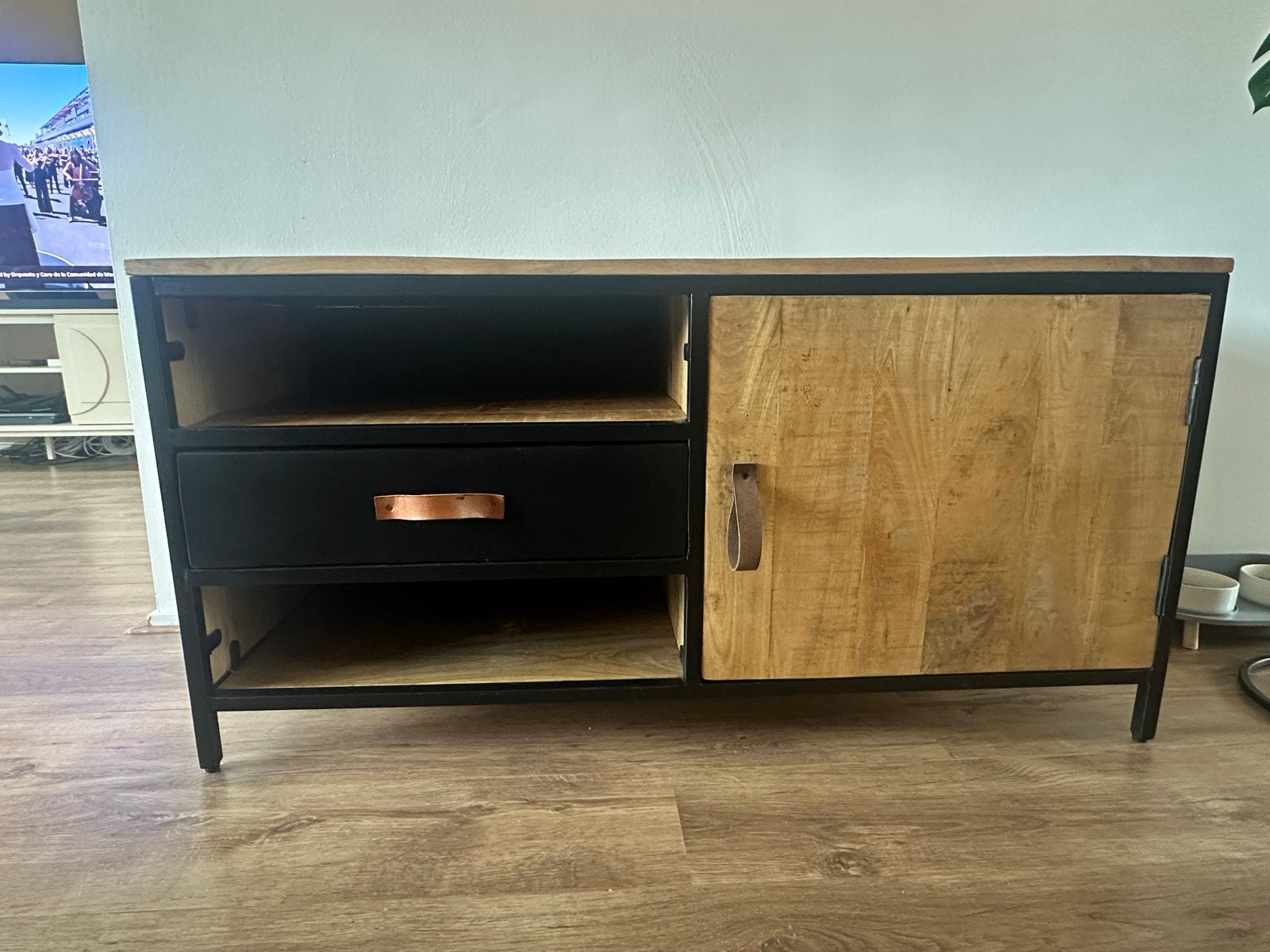 Industriële TV-kast/Dressoir - Hout & Metaal, Ophalen, Gebruikt, 100 tot 150 cm, Minder dan 100 cm