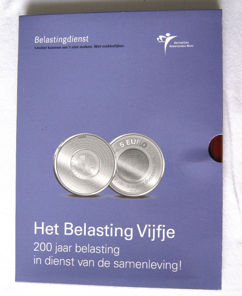 Belasting Vijfje, officiële zilveren herdenkingsmunt van € 5, Setje, Koningin Beatrix, Zilver, Euro's