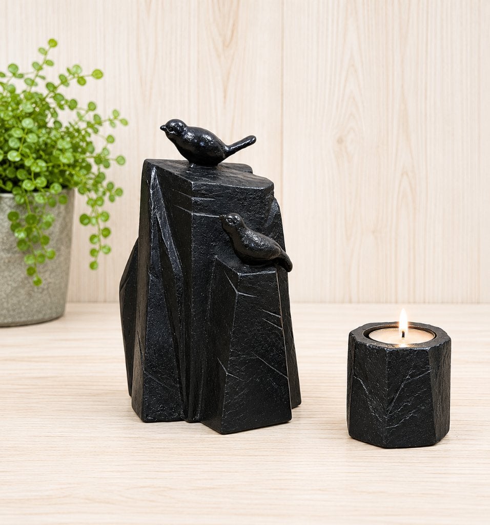 VOGELS OP ROTS / mini urn / brons / asurn, Nieuw, Info@huisentuindecoratiemarie.nl, Huis en tuin decoratie marie, Peize
