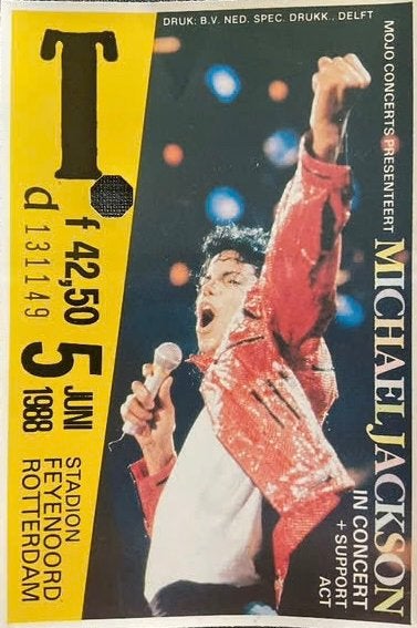 GEVRAAGD: kaartje Michael Jackson 1988, Alle leeftijden, Ophalen of Verzenden, Gebruikt, Muziek en Concerten