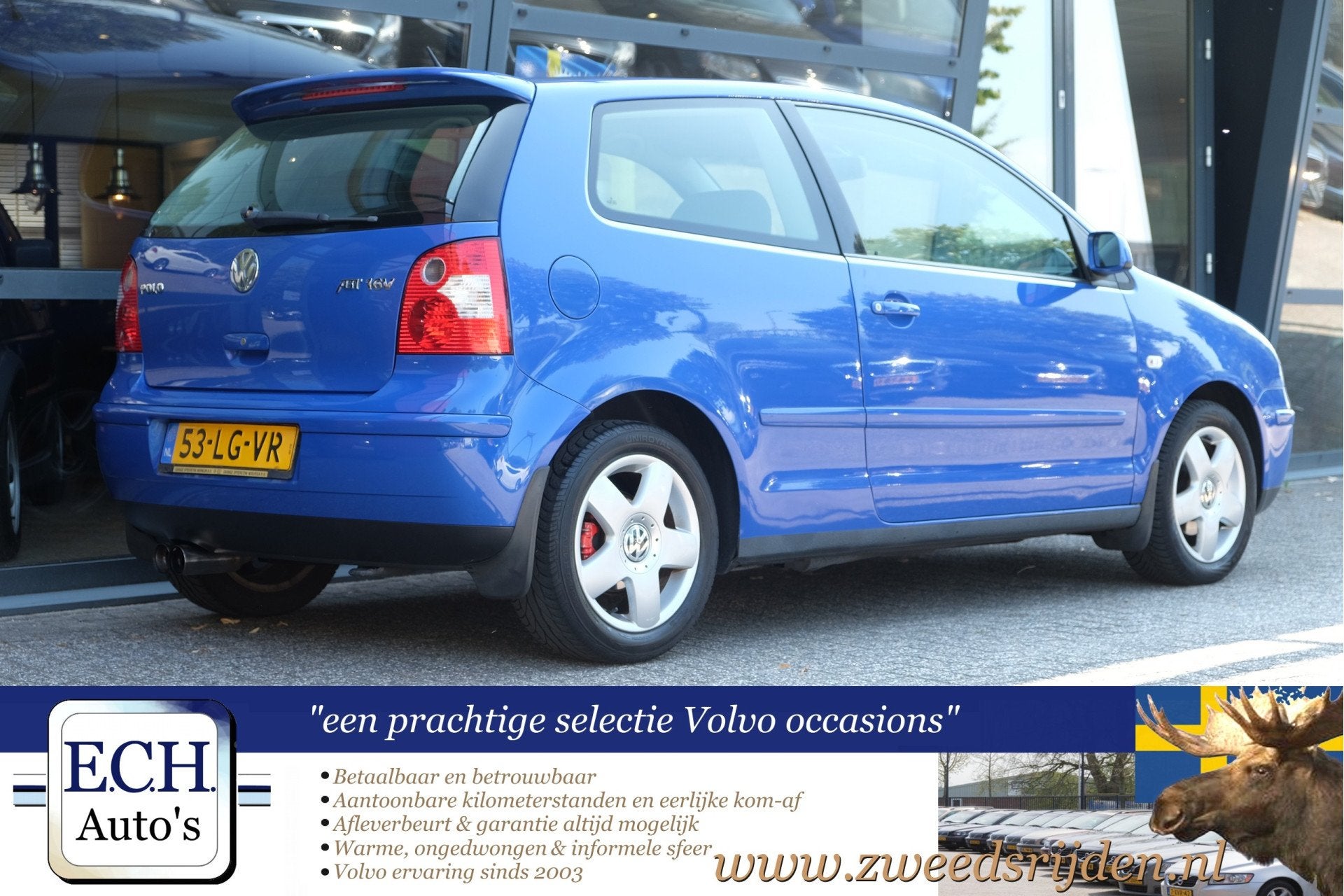 Volkswagen Polo 1.4-16V 100pk 3drs, Airco, LMV (bj 2002), Voorwielaandrijving, 4 cilinders, Blauw, Origineel Nederlands