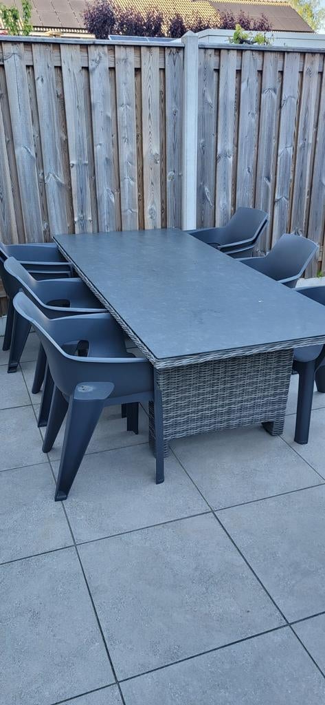Mooi gecoate tafel (wicker)met 8 heerlijke stoelen 2.30 x 1, Ophalen, Wicker, Tuinset, 8 zitplaatsen