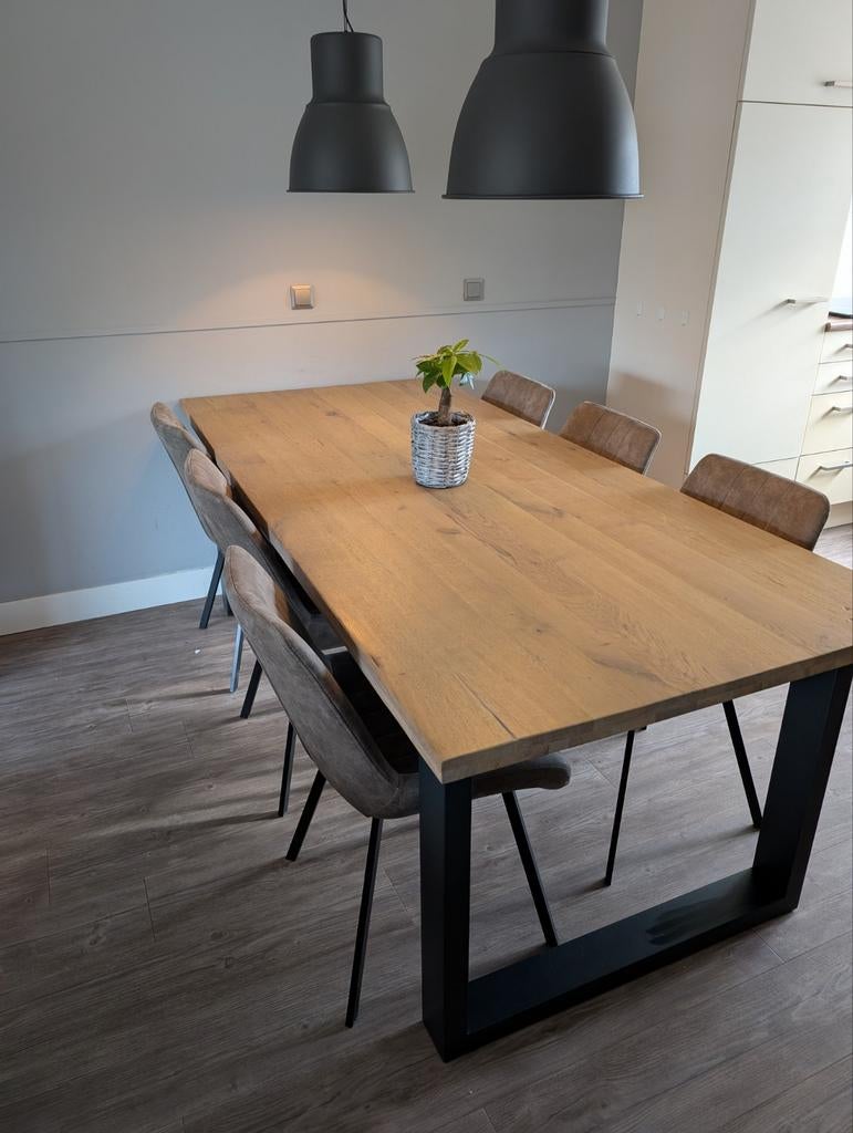 Eettafel Pronto Wonen Verato Natural Grey + 6 stoelen, Huis en Inrichting, Ophalen, 200 cm of meer, 50 tot 100 cm, Zo goed als nieuw