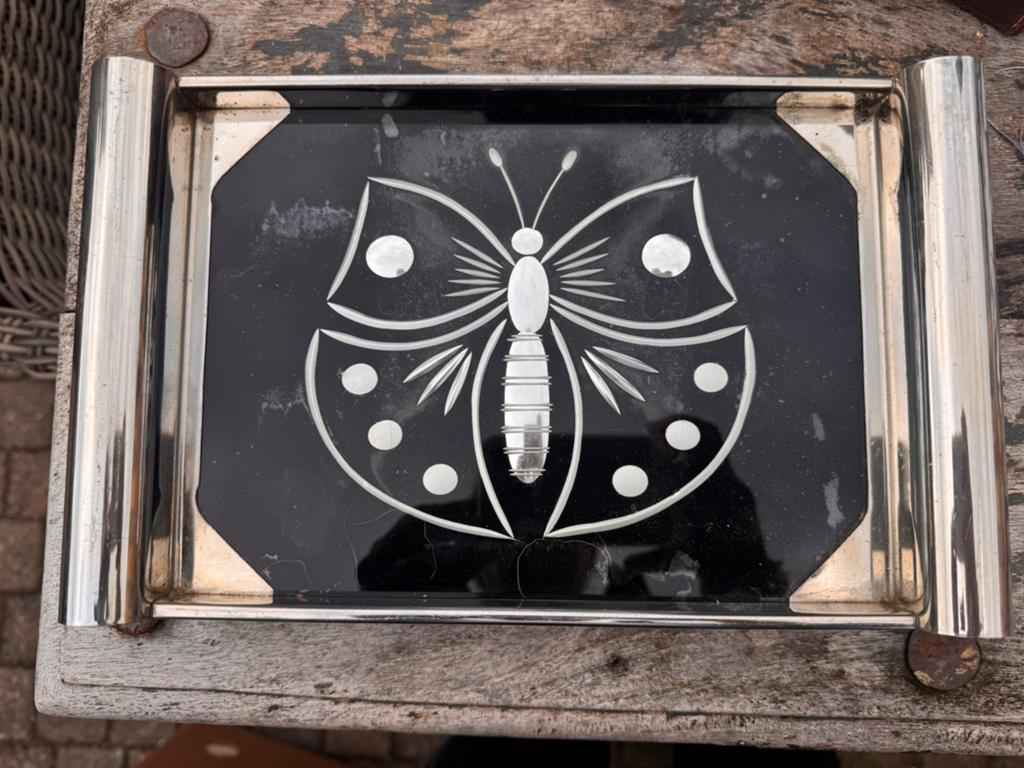Retro vintage plateau dienblad vlinder glas, Ophalen of Verzenden, Huis en Inrichting