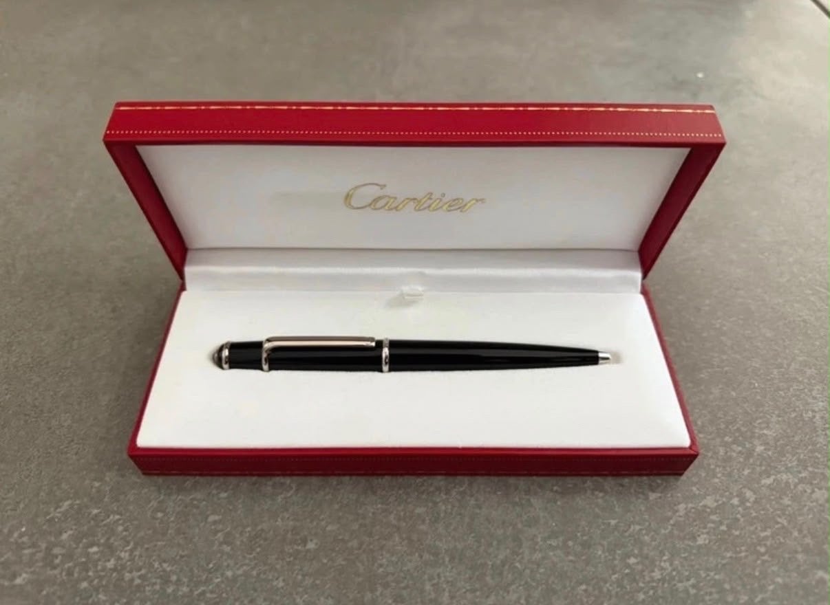 Cartier Diabolo ST180010 Zwarte Balpen Platina Afwerking, Overige merken, Met doosje, Zo goed als nieuw, Balpen
