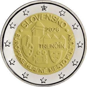 2 Euro Slowakije 2026 UNC - Culturele Hoofdstad Trenčín, Verzenden, Slowakije, 2 euro, Losse munt