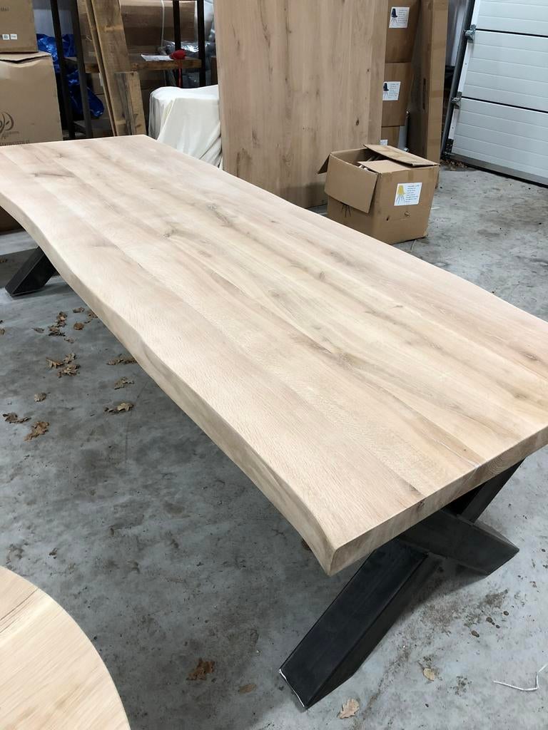 Mooie eiktn industrele boomstam tafels 6cm dik, Eikenhout, 200 cm of meer, Zo goed als nieuw, Rechthoekig