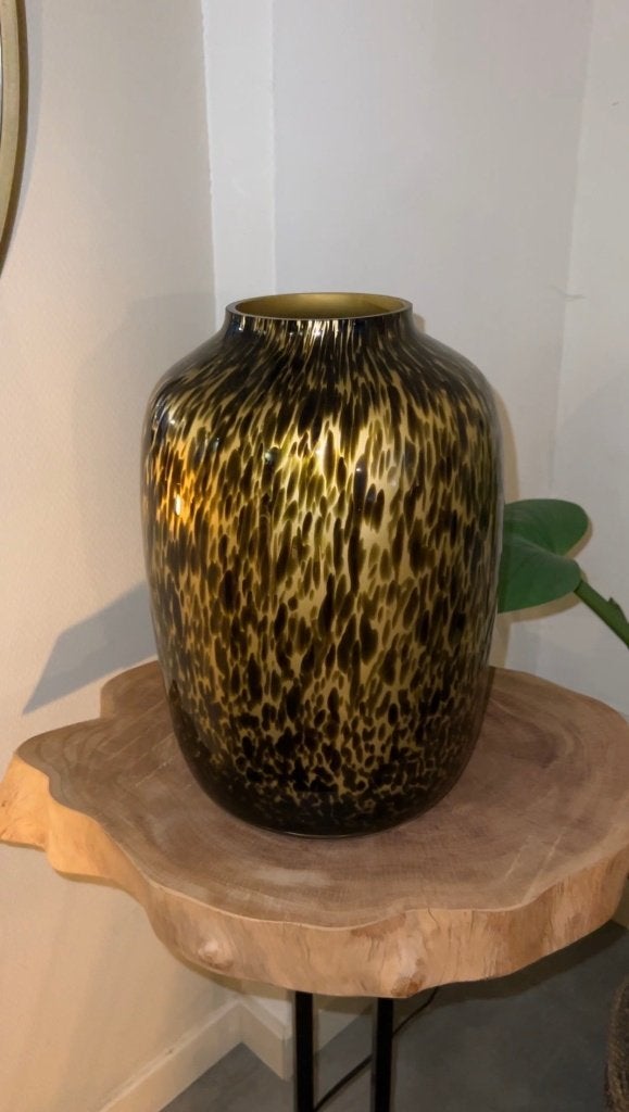 Vaas Artic Cheetah gold H 35 cm, 35 cm, Ophalen of Verzenden, Goud, Glas
