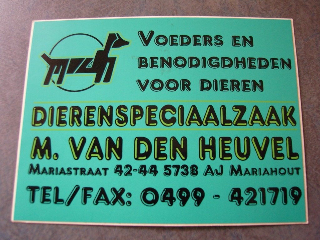sticker mariahout dierenspeciaalzaak m van den heuvel, Verzamelen, Ophalen, Zo goed als nieuw