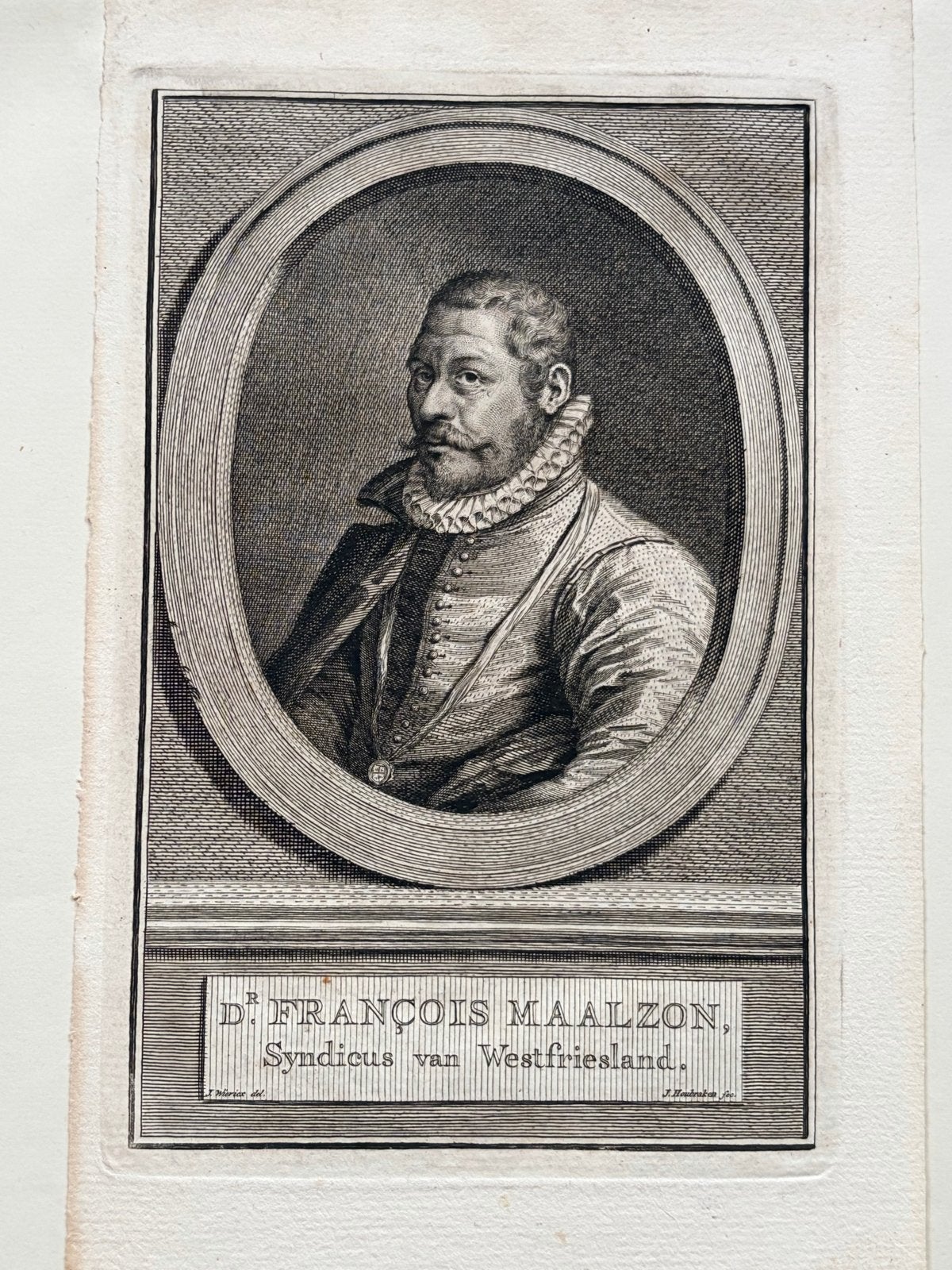 Gravure Dr. François Maalzon, Syndicus West-Friesland (1752), Ophalen of Verzenden, Gravure, Met tekst, 11 cm