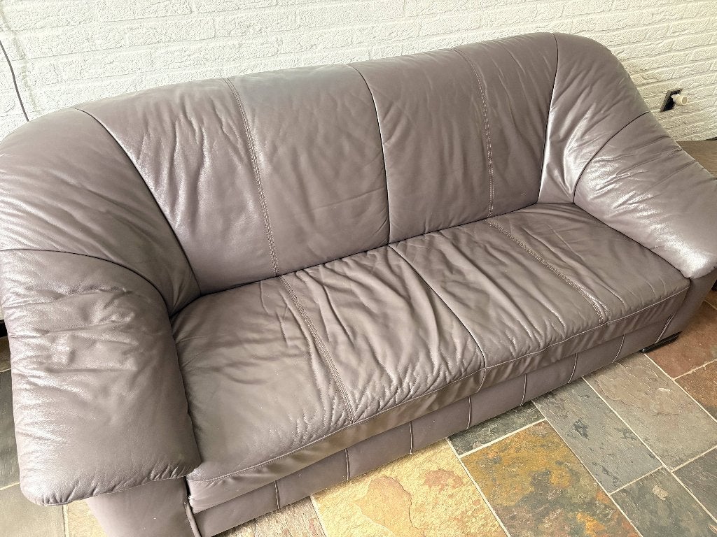 Leren Bankstel, Huis en Inrichting, Ophalen, Gebruikt, 150 tot 200 cm, Rechte bank