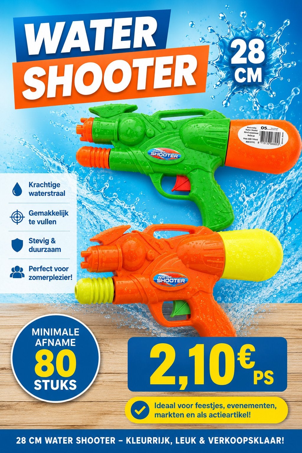 Partijhandel 80x Water Shooter - 28cm Waterpistool, Ophalen of Verzenden, Nieuw