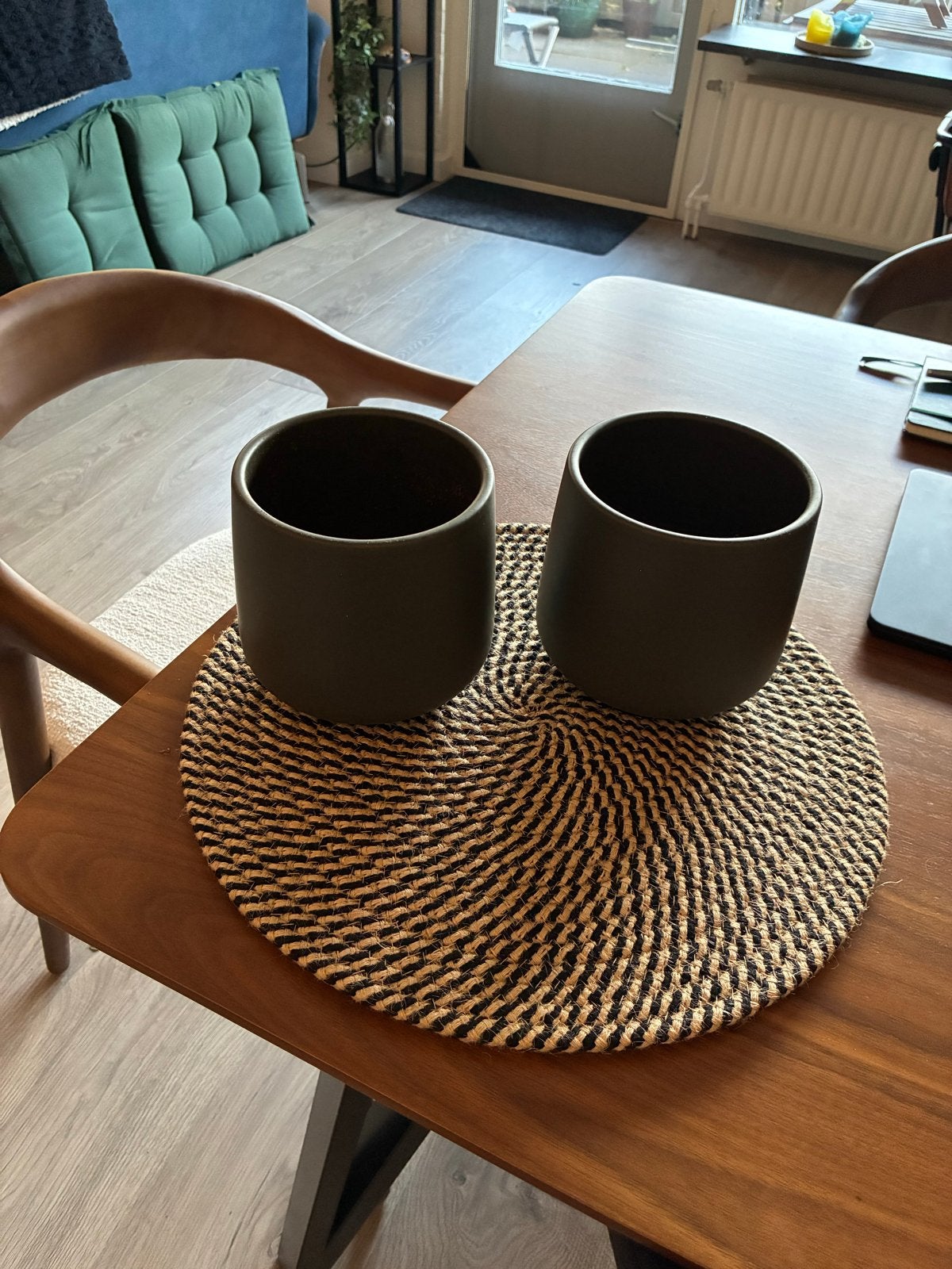 Set van 2 donkergroene bloempotten, Ophalen, Gebruikt, Rond, Balkon