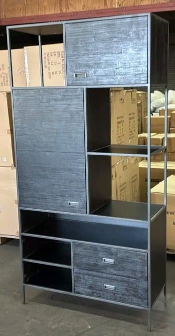Stijlvolle Zwarte Kast met Open Vakken en Lades, Huis en Inrichting, Kasten | Boekenkasten, Overige houtsoorten, Met deur(en)