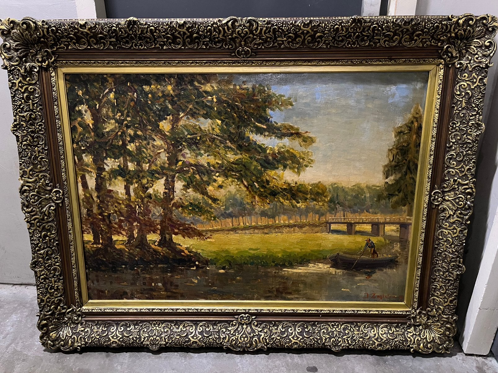 Groot antiek olieverf landschap schilderij, Antiek en Kunst, Kunst | Schilderijen | Klassiek, Ophalen