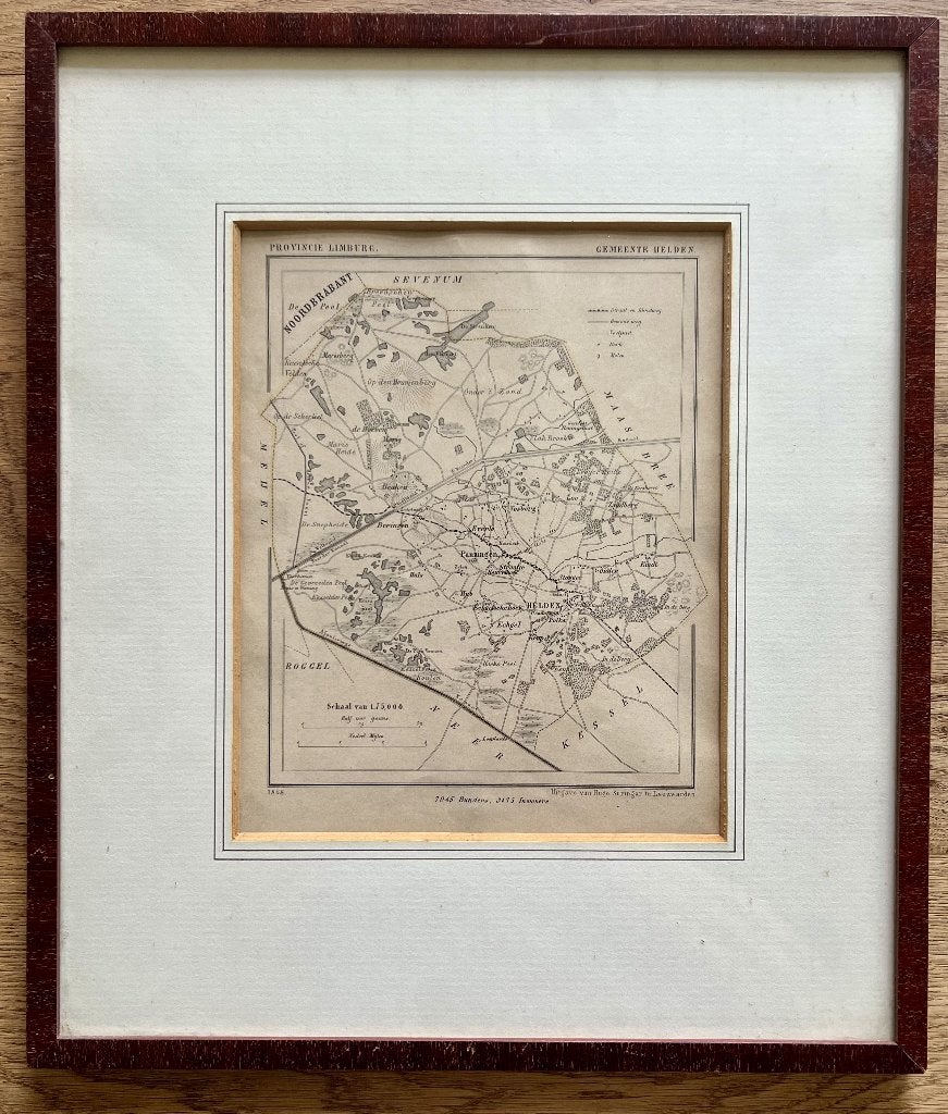 antieke kaart gemeente Helden 1868, Ophalen of Verzenden, 1800 tot 2000, Nederland, Landkaart
