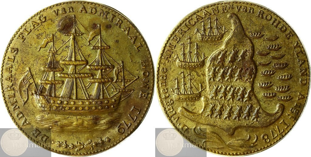 Amerika - Historiepenning 1778-1779 'Rhode Eiland Schip', Ophalen of Verzenden, Overige materialen, Buitenland