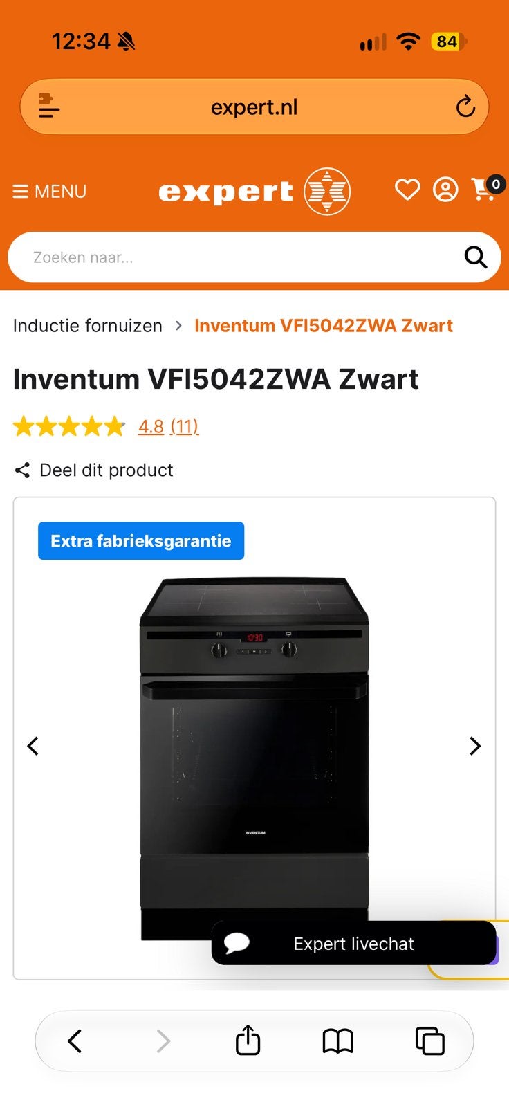 Inventum VFI5042ZWA inductiefornuis mat zwart + garantie, Ophalen, 4 kookzones, Zo goed als nieuw, Inductie