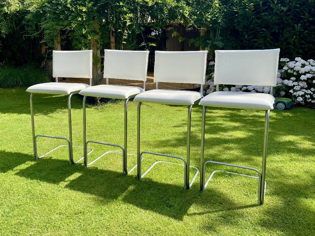 Jess Design Senso barstoelen | 4x wit leer | RVS frame, Ophalen, Met voetsteun, 60 tot 90 cm, Zo goed als nieuw