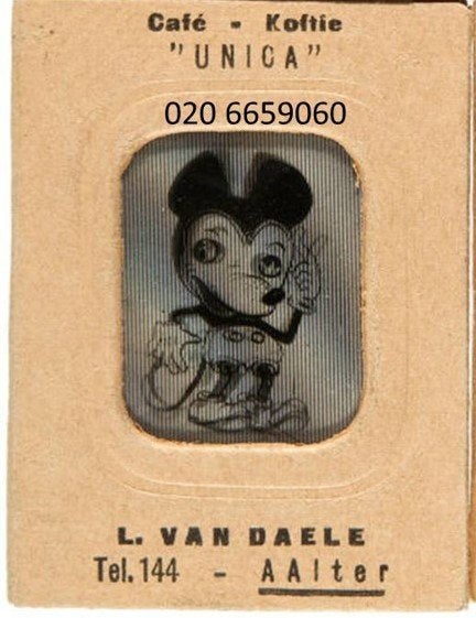 zoek oud disney mickey mouse koffie unica reclame plaat 1930, Ophalen of Verzenden, Gebruikt, Overige typen