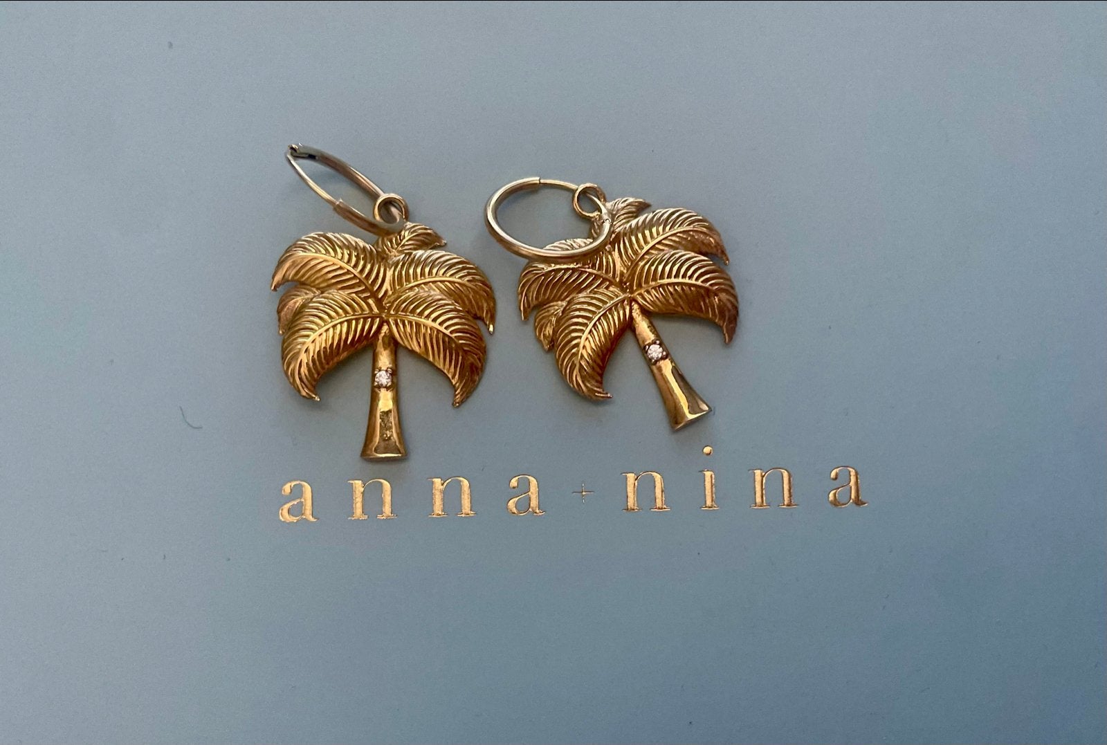 Anna + Nina Gouden - Palmboom Oorbellen met Diamant, Overige materialen, Verzenden, Met edelsteen, Goud