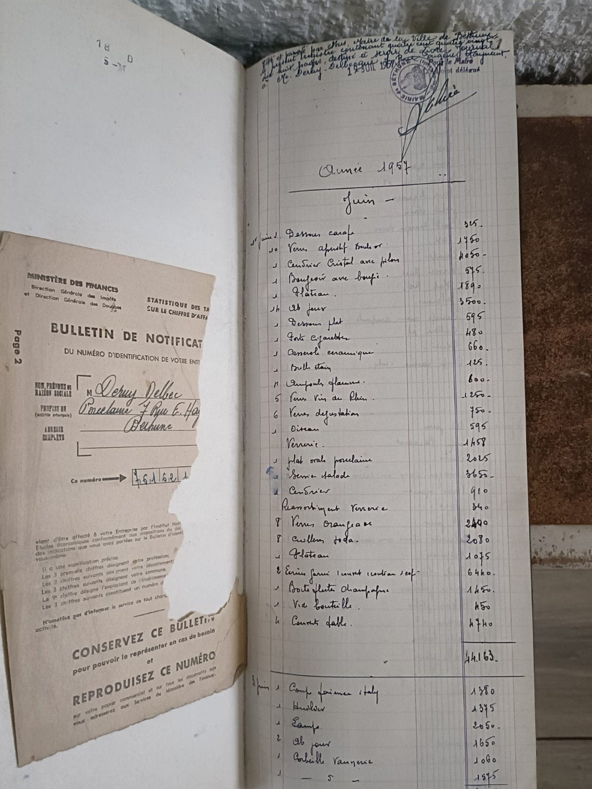 Oud Frans handgeschreven Kasboek Grootboek uit 1957, Ophalen of Verzenden