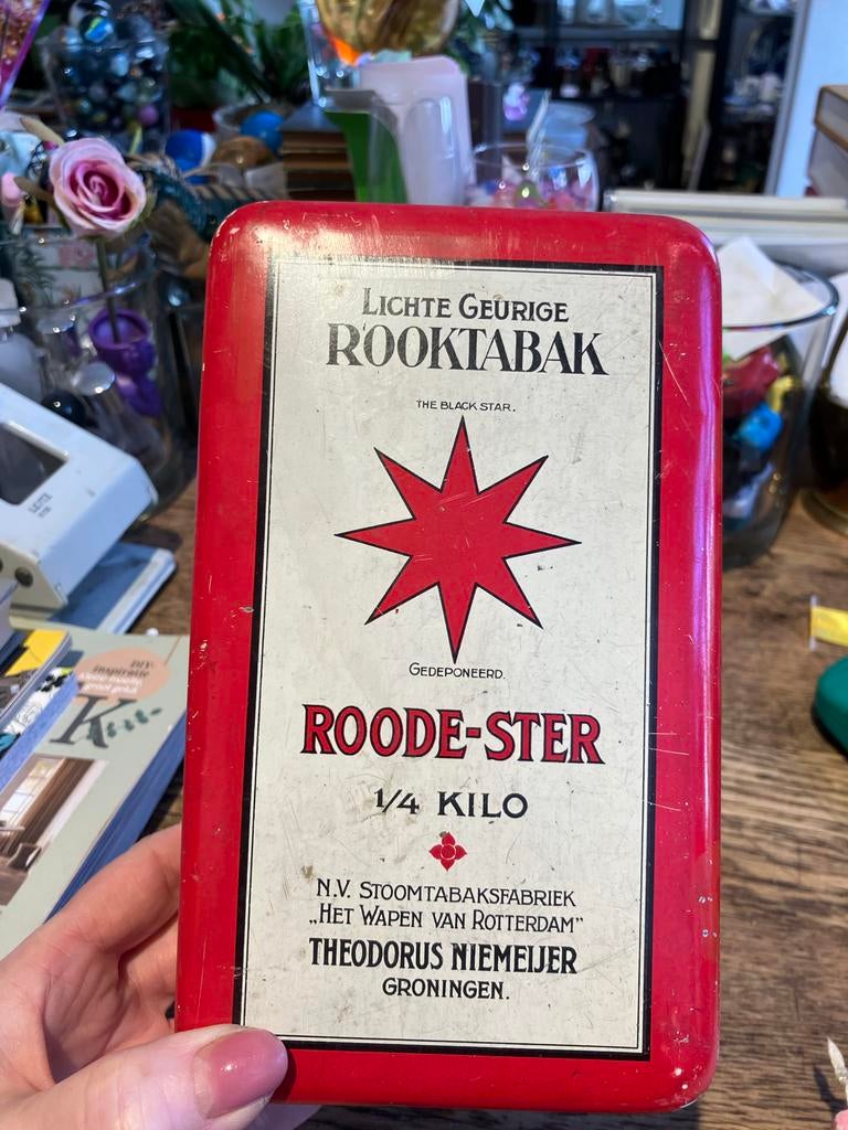 Vintage Roode Ster Tabaksblik - Theodorus Niemeyer, Verzamelen, Blikken, Gebruikt, Overige, Overige merken, Ophalen of Verzenden