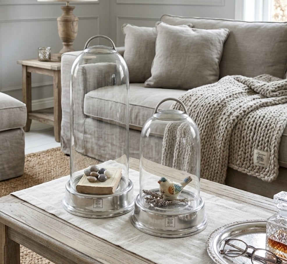 Riviera Maison Stanford Hurricane XL & L (Set van 2), Ophalen of Verzenden, Glas, Zilver, Landelijk