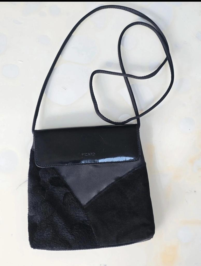 Vintage Picard schoudertasje zwart met imitatiebont, Verzenden, Gebruikt, Zwart, Schoudertasje