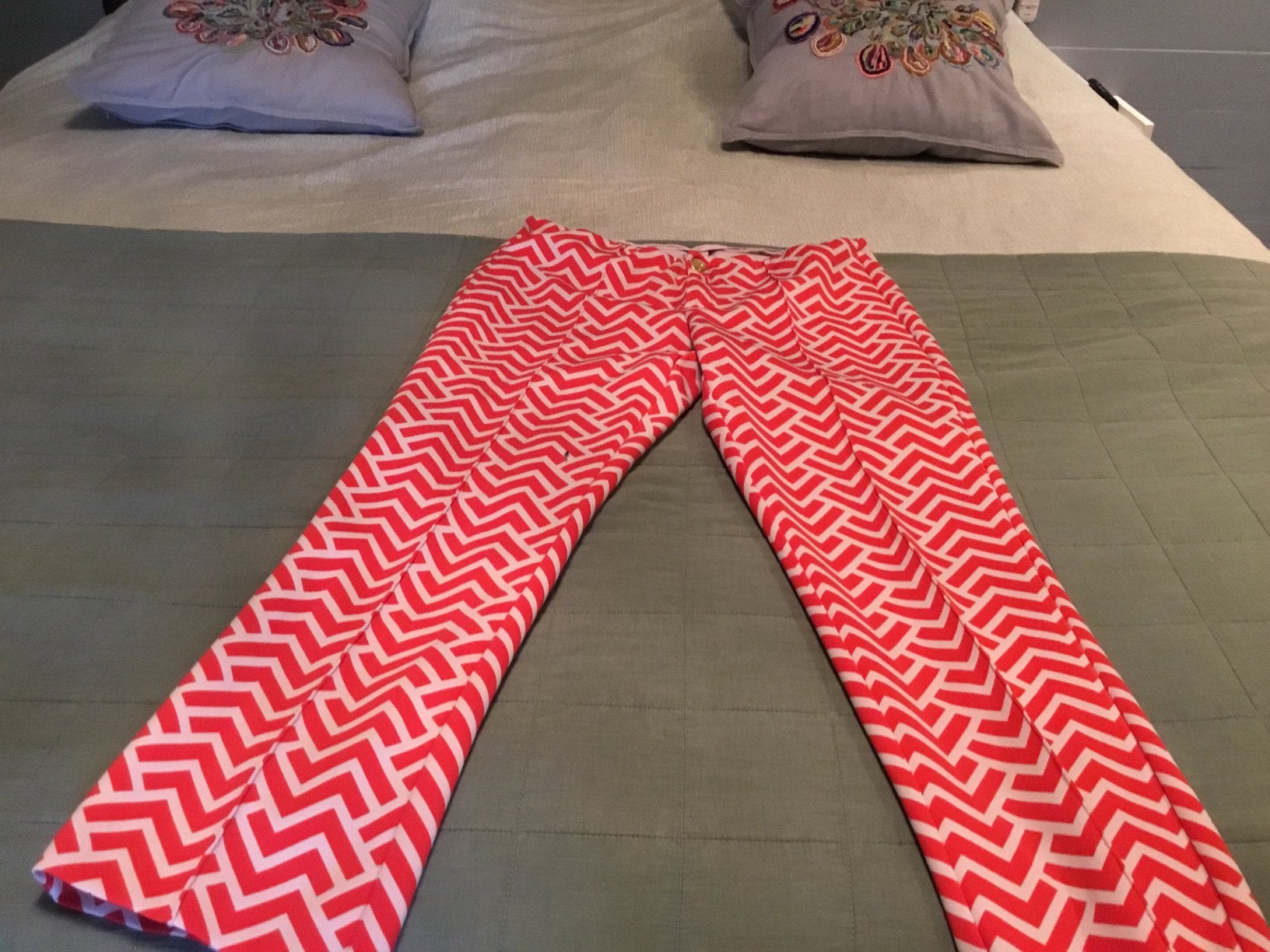 Broek, mooi ROSNER ALISA maat 21 tomaatrood-wit, Maat 38/40 (M), Wit, Ophalen of Verzenden, Zo goed als nieuw