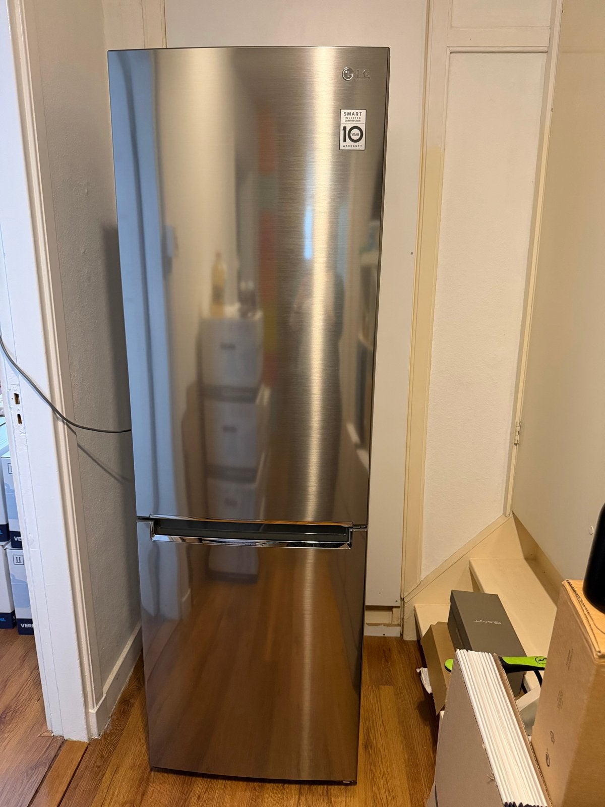 LG GBB61PZGCN1 DoorCooling+ Fridge freezer Silver, Witgoed en Apparatuur, Ophalen, 200 liter of meer, Met aparte vriezer, 160 cm of meer