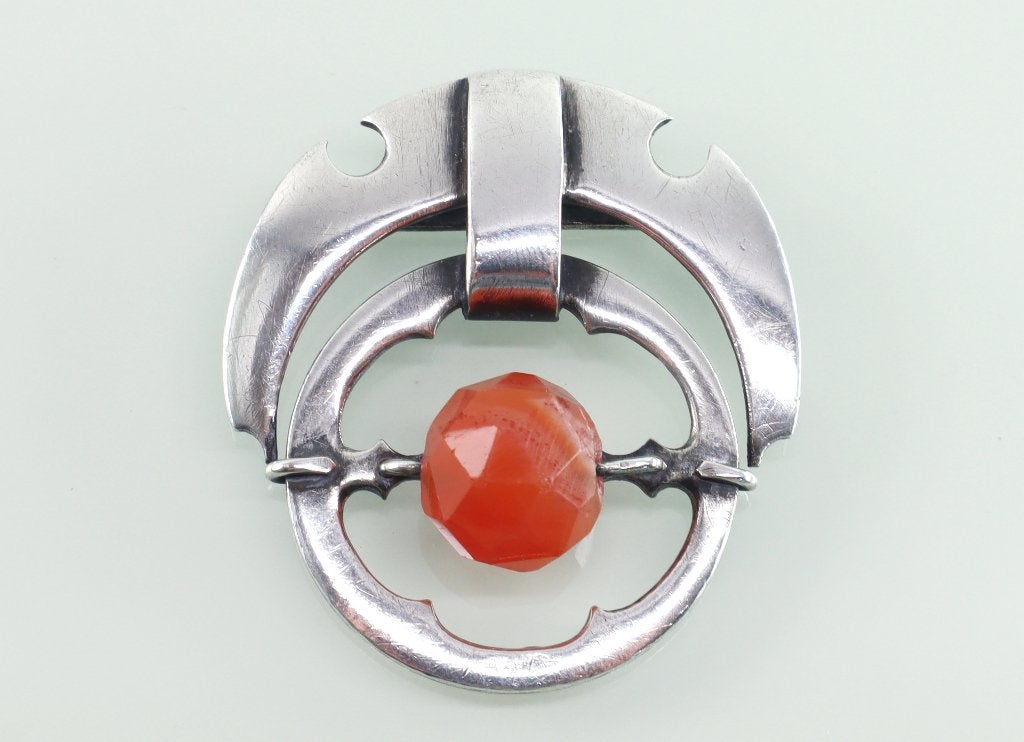 Art Deco zilveren hanger met carneool, Ophalen of Verzenden, Zilver, Hanger, Met edelsteen