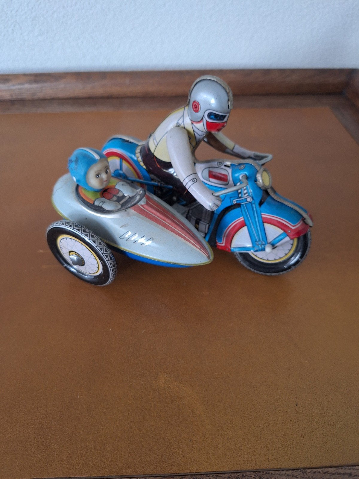 Vintage blikken motor met zijspan - speelgoed, Ophalen of Verzenden