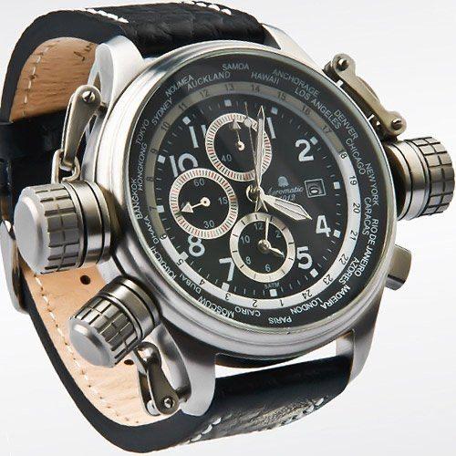 Aeromatic 1912 Herenhorloge - Chronograaf Wereldtijd, Overige merken, Leer, Staal, Polshorloge