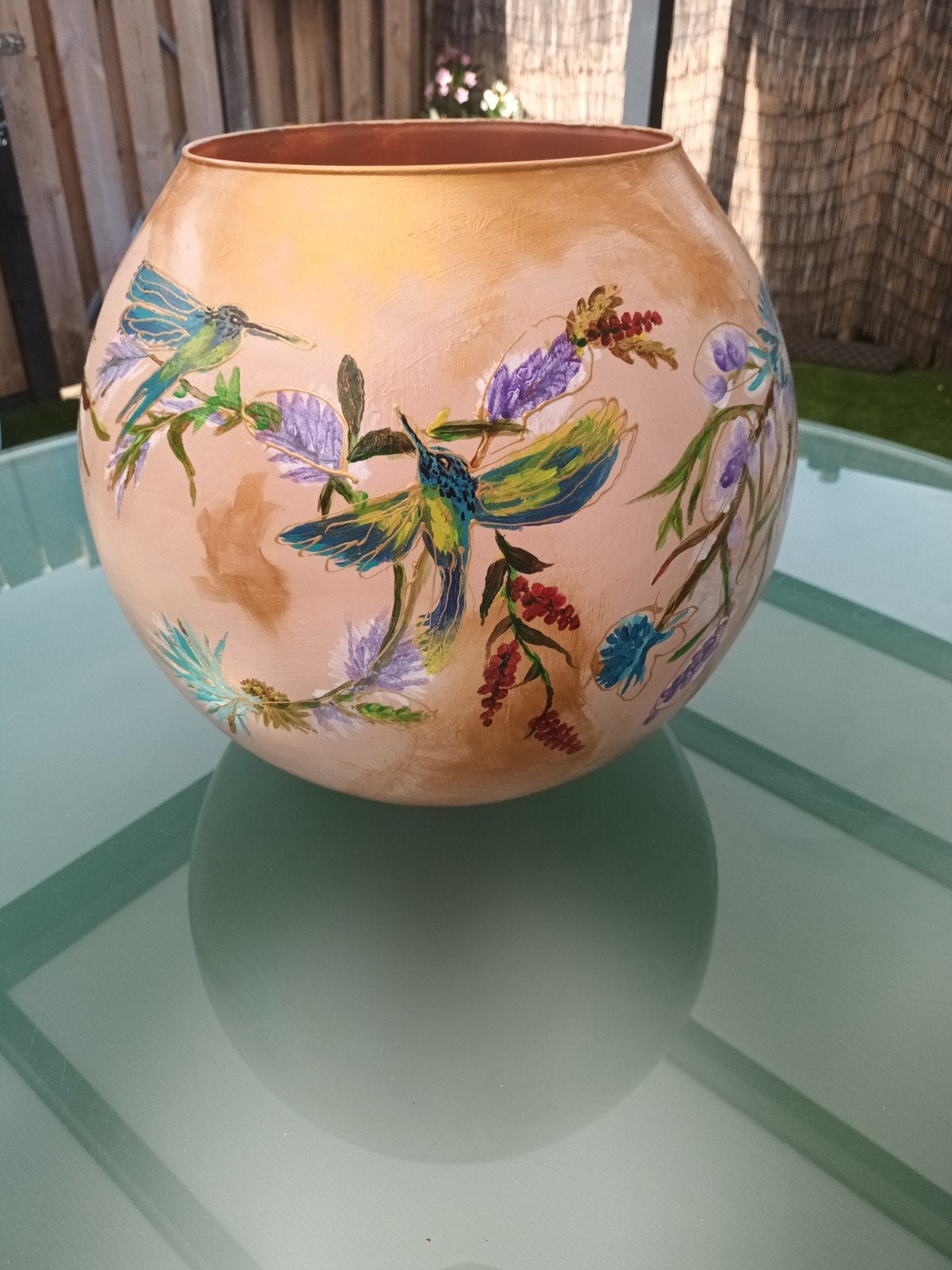 Handgeschilderde XXL vaas met kolibries en bloemen, Ophalen
