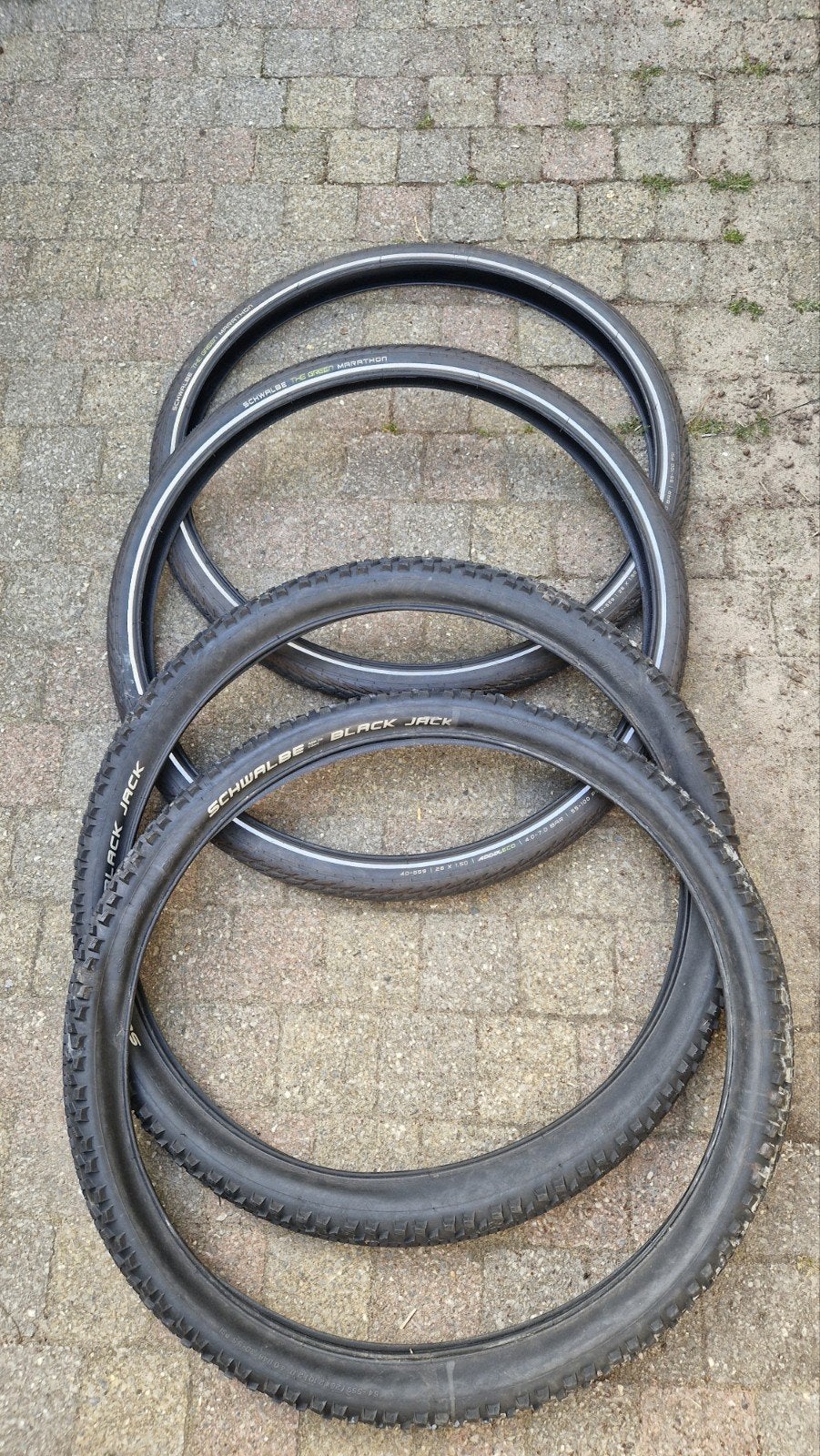 ZGAN Schwalbe green marathon en black jack, 26" banden, Ophalen, Band, Schwalbe, Zo goed als nieuw