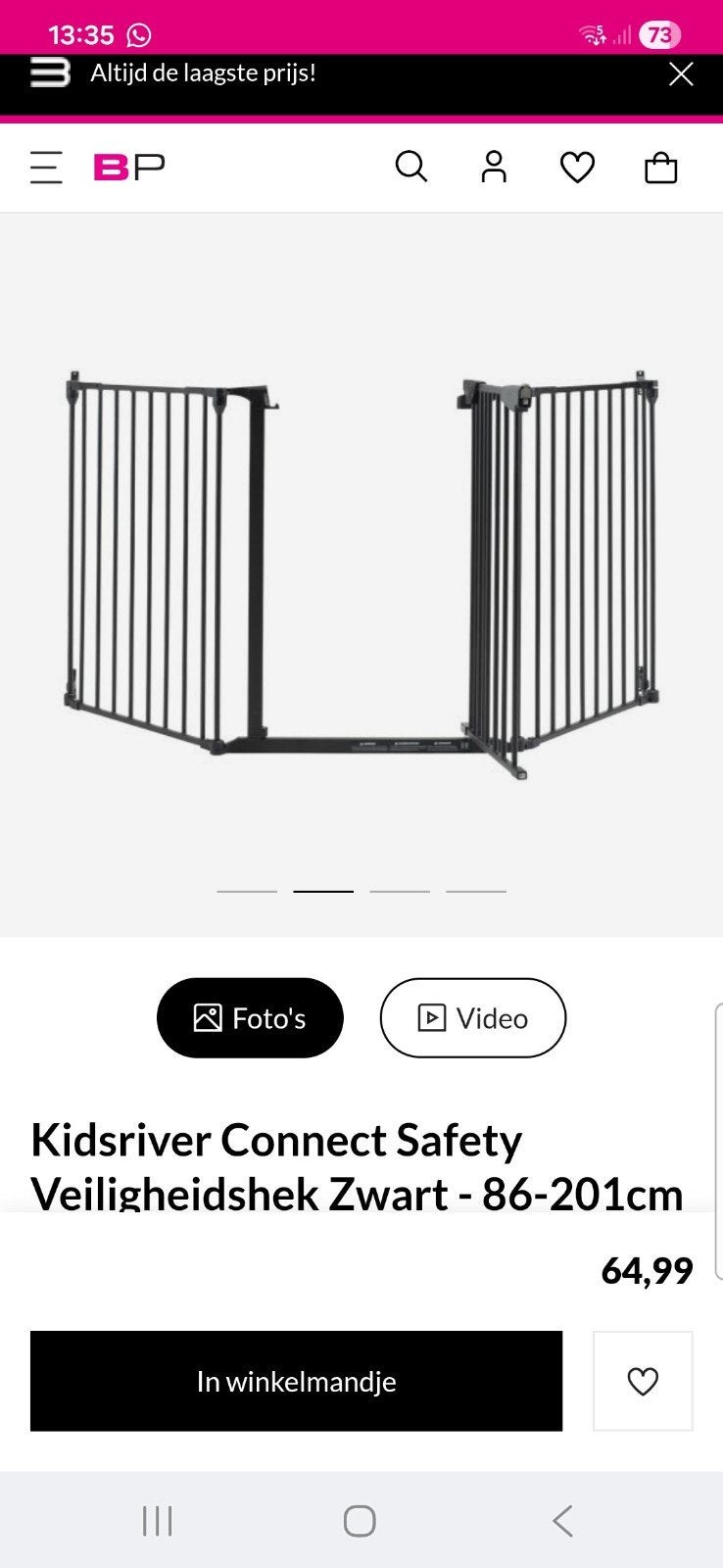 Kidsriver Veiligheidsrek Zwart - 86-201cm Verstelbaar, Ophalen of Verzenden, Metaal of IJzer, Minder dan 100 cm, Klemhekje