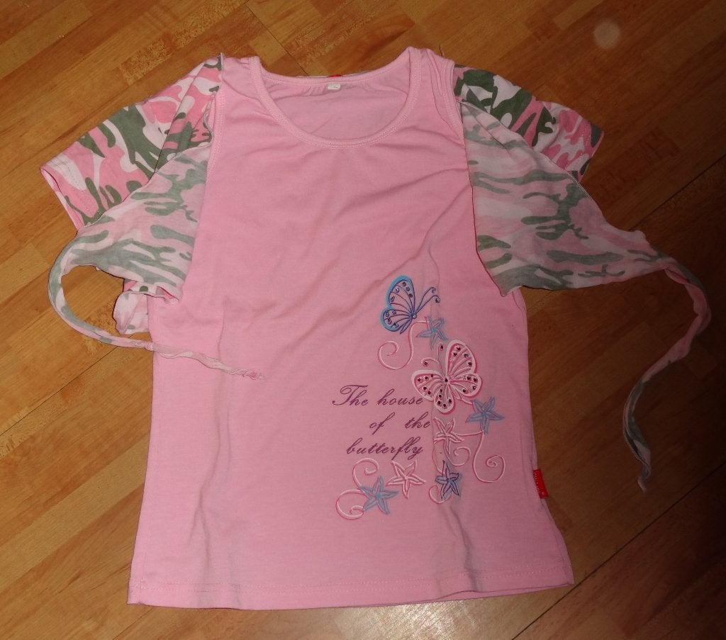 roze shirtje met vlinder en bolero mt 146/ 152, Ophalen of Verzenden, Zo goed als nieuw, Meisje, Shirt of Longsleeve