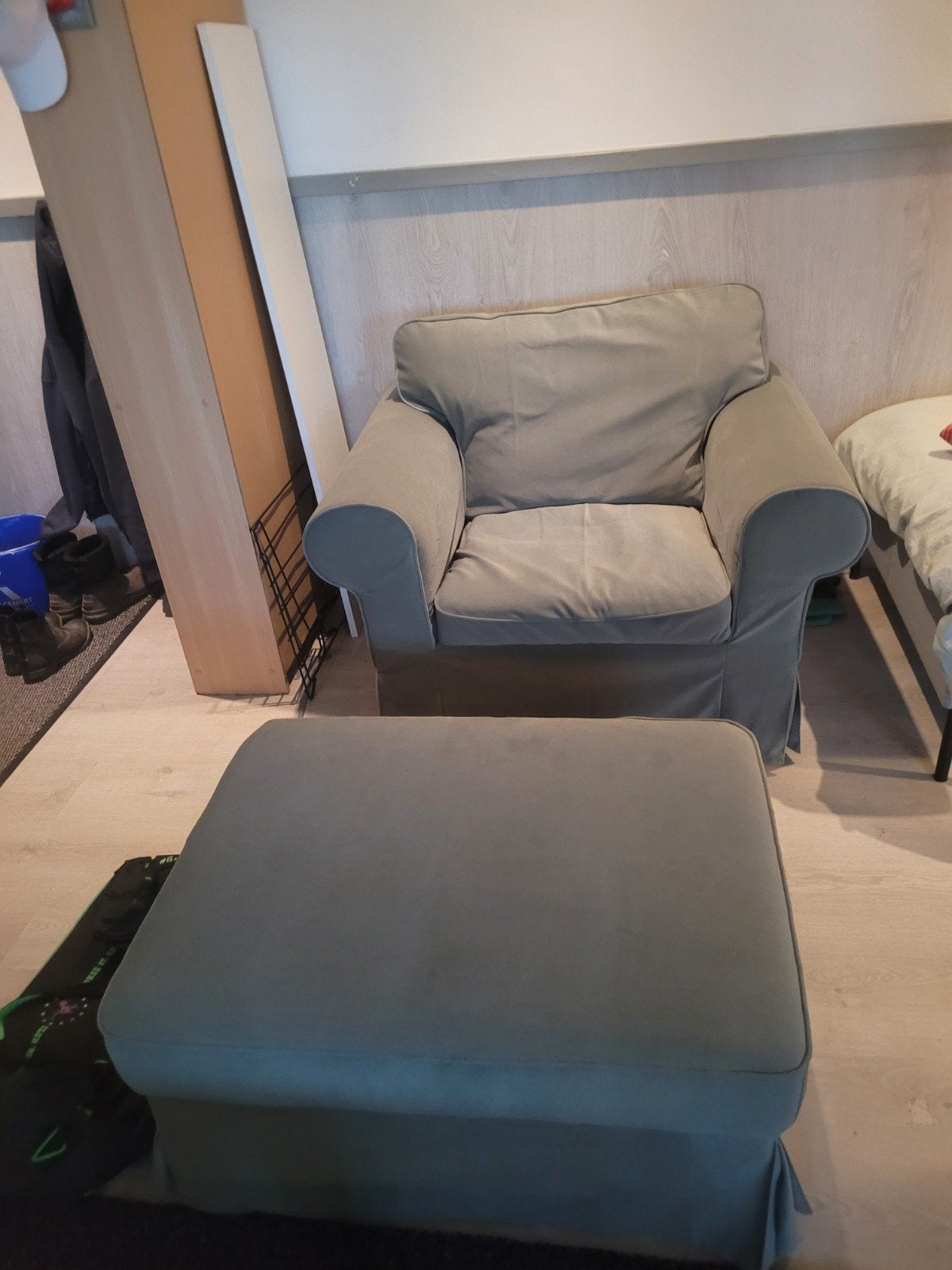 Hoes voor fauteuil met voetenbank / poef- Groen, Huis en Inrichting, Fauteuils, Ophalen, Modern, Comfortabel, Gebruikt, 75 tot 100 cm