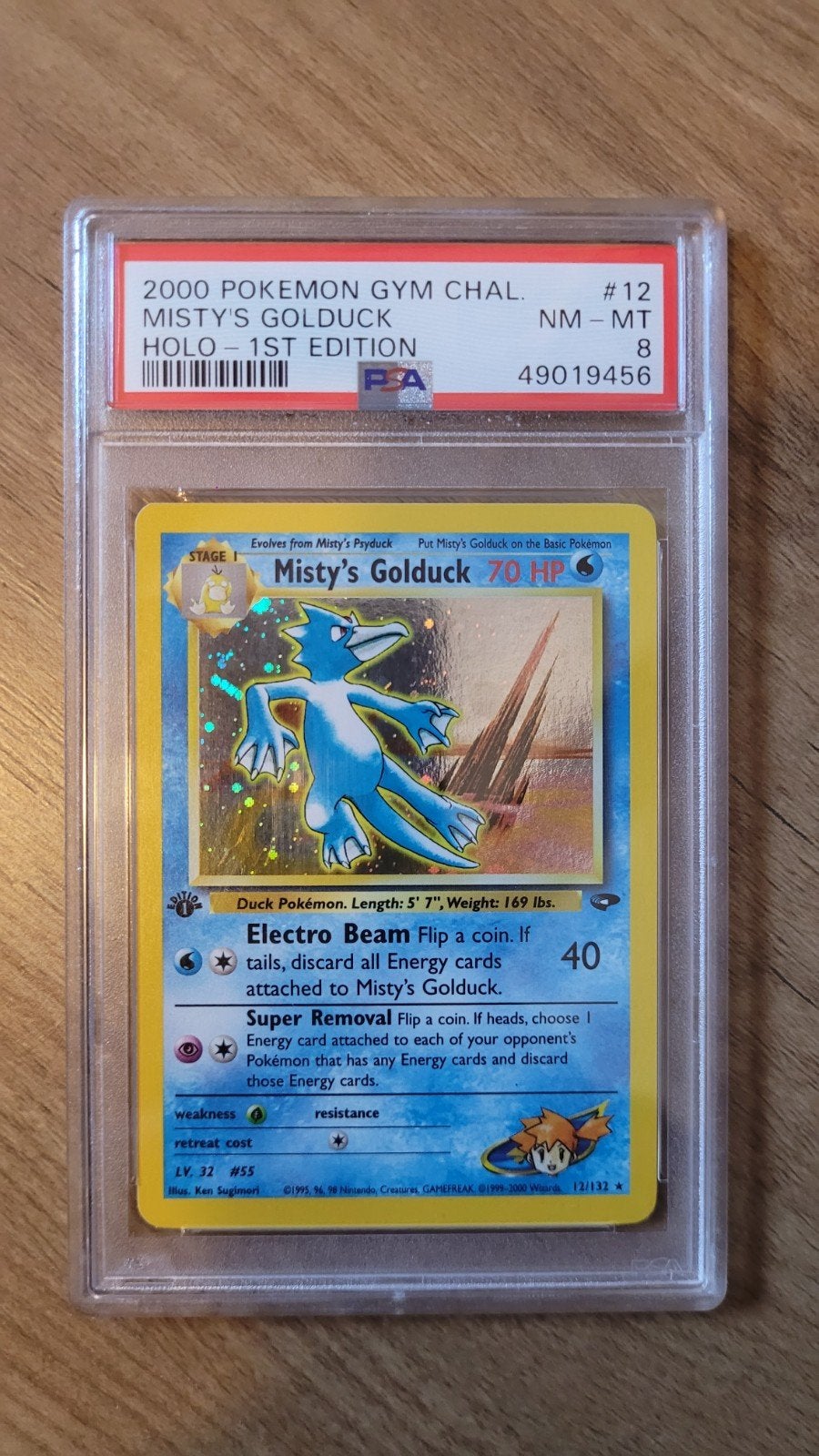 Misty's Golduck Holo 1st Edition PSA 8 Pokémon Gym Challenge, Ophalen of Verzenden, Zo goed als nieuw, Losse kaart, Foil
