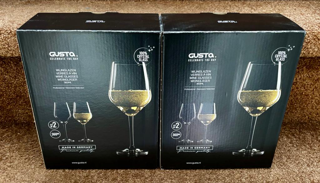 Gusta Wijnglazen - Twee sets van 2 - 100% Kristalglas, Ophalen of Verzenden, Nieuw, Overige typen