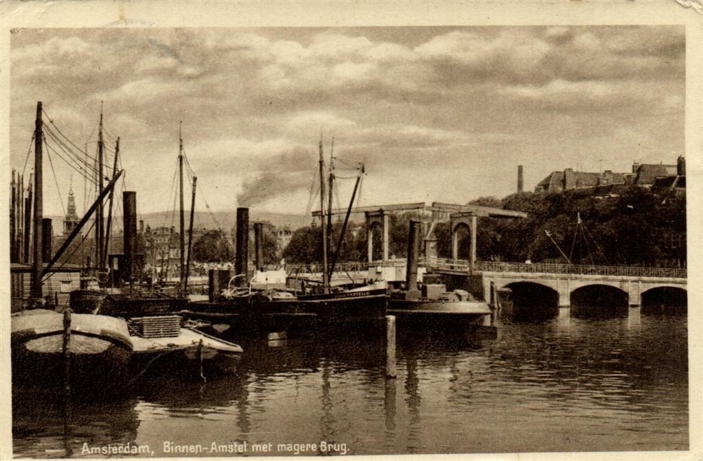 Amsterdam, Binnen-Amstel met magere Brug - 1930 gelopen, Ophalen of Verzenden, 1920 tot 1940, Gelopen, Noord-Holland