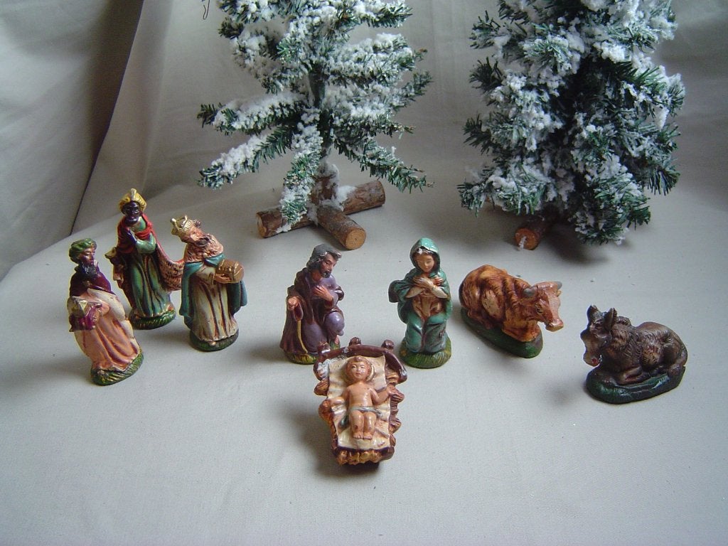 Oude kerstgroep composiet Italy 8-delig, Diversen, Ophalen of Verzenden, Gebruikt