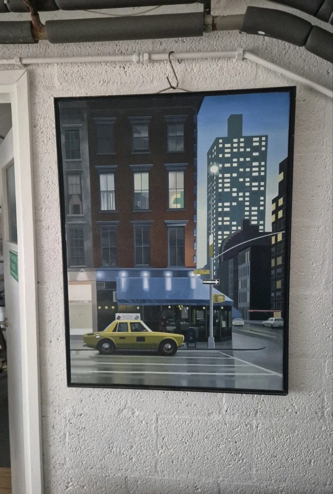 Schilderij op canvas contemporain New York  met gele taxi, Gesigneerd, Ophalen of Verzenden, Olieverf, Stadsgezicht