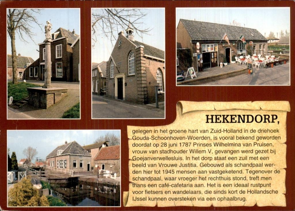 Hekendorp - Zuil met beeld Vrouwe Justitia - Dorpsplein, Ophalen of Verzenden, 1980 tot heden, Gelopen, Zuid-Holland