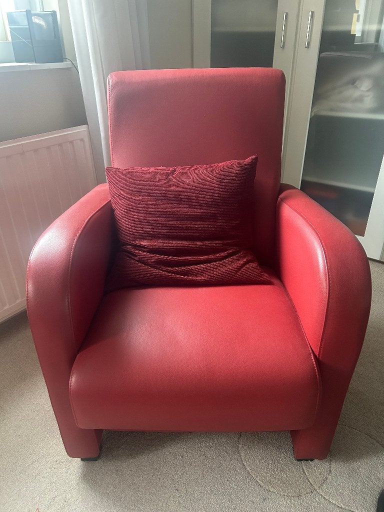 Fauteuil Sonate Rood Leder, Ophalen, Zo goed als nieuw, 75 tot 100 cm, 50 tot 75 cm