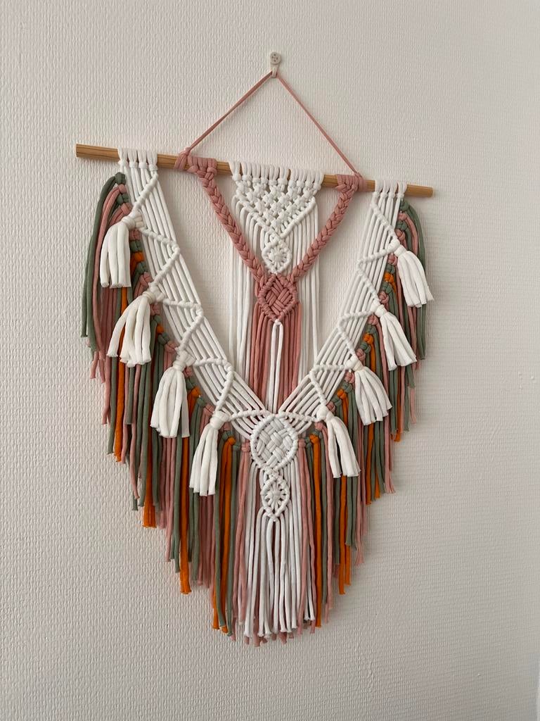 Handgemaakte Macramé Wandhanger - Boho Stijl, Meerkleurig, Textiel, Ophalen of Verzenden, Zo goed als nieuw
