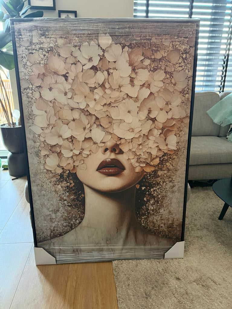 Prachtig nieuw schilderij: canvas in zwarte baklijst, Ophalen, Nieuw, Schilderij, 75 tot 100 cm