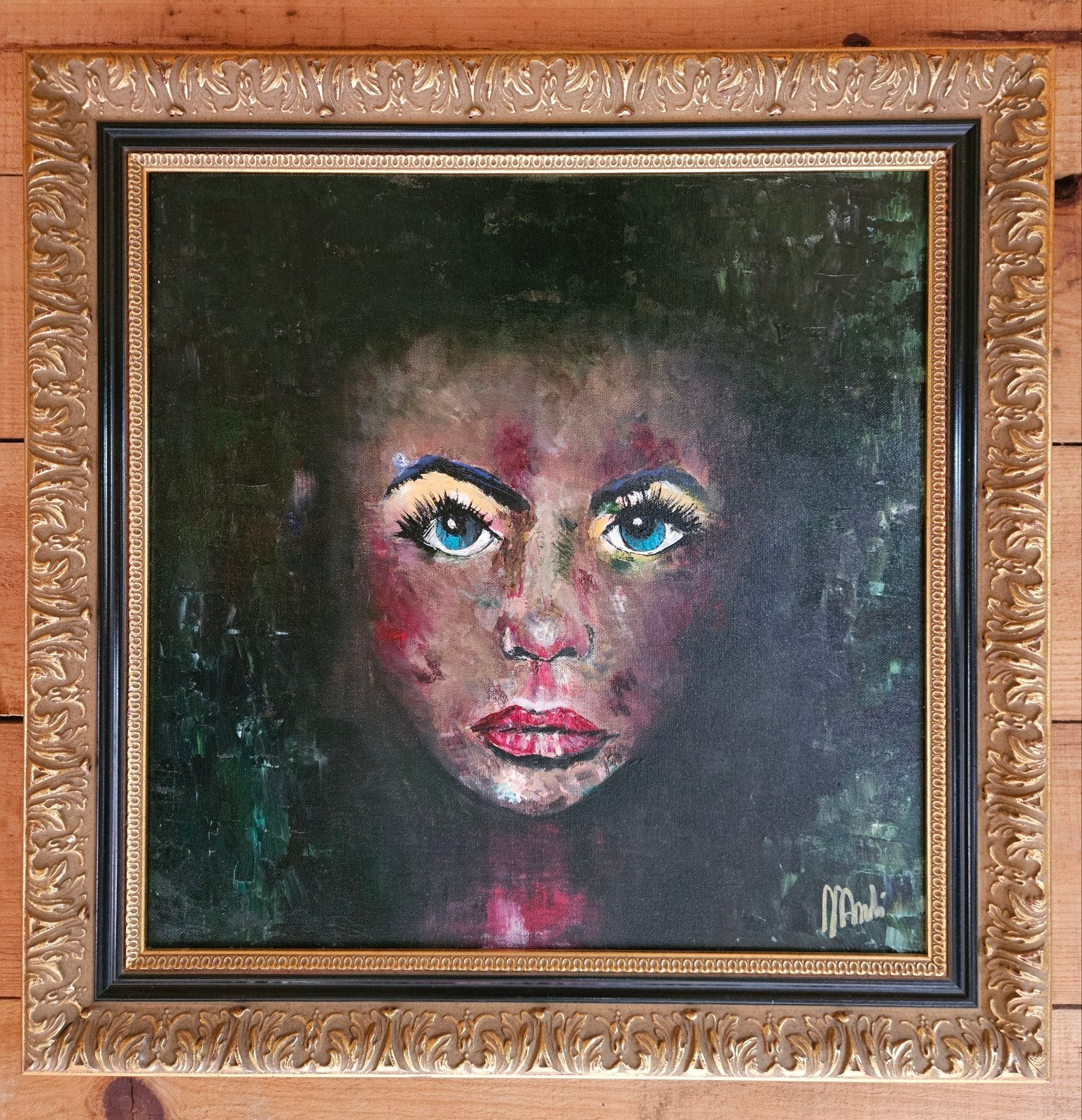 Schilderij 50x50cm - Vrouw blauwe ogen, Antiek en Kunst, Ophalen of Verzenden